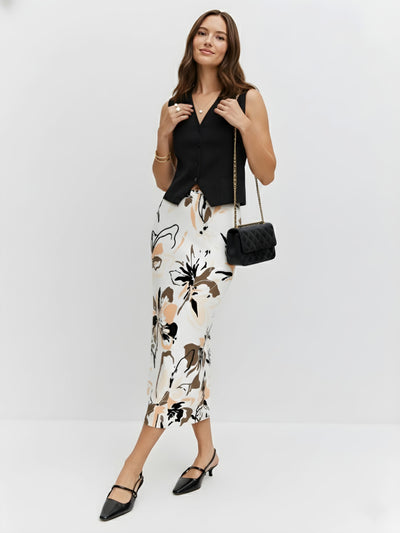 Women's Blush Ink Florals Statement Midi Skirt