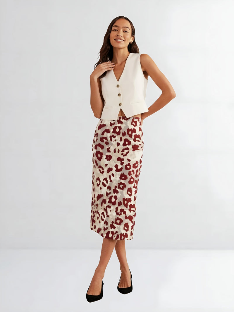 Women's Crimson Wildspots Elegance Midi Skirt