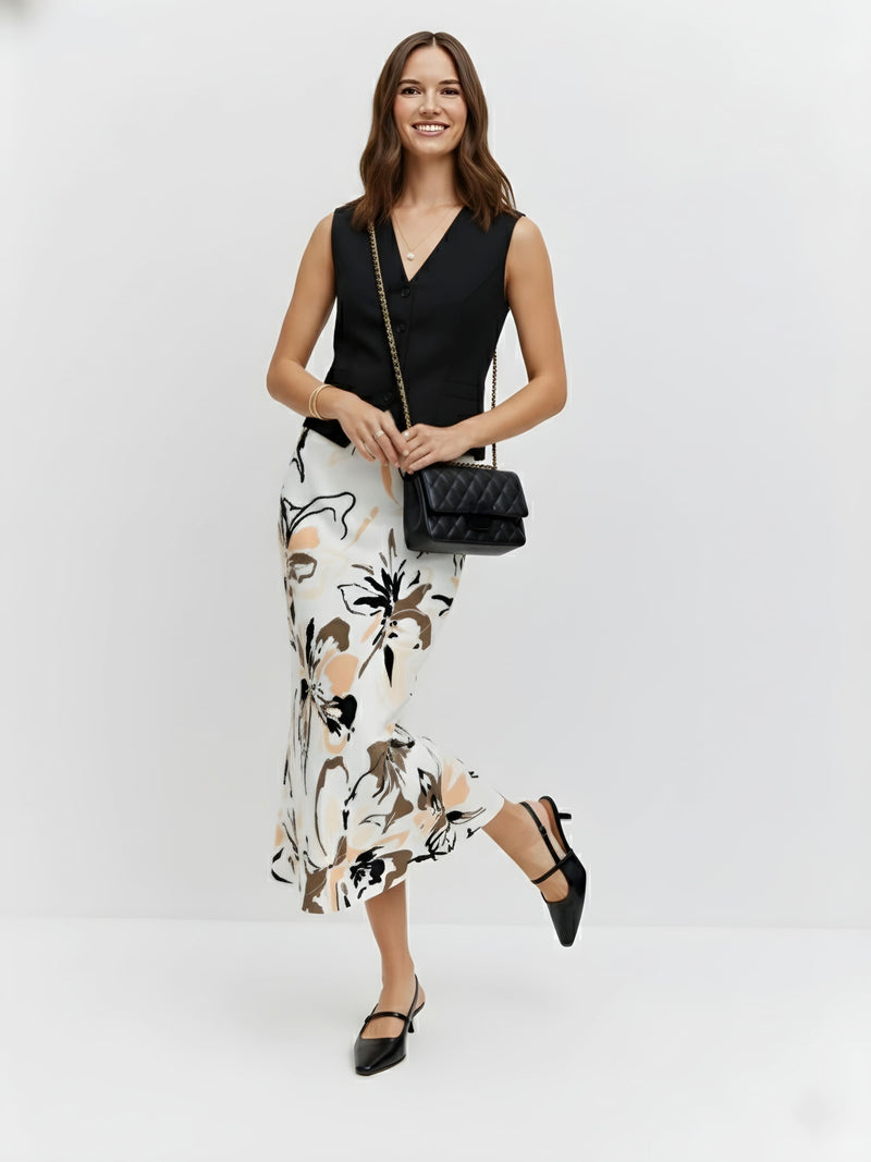 Women's Blush Ink Florals Statement Midi Skirt