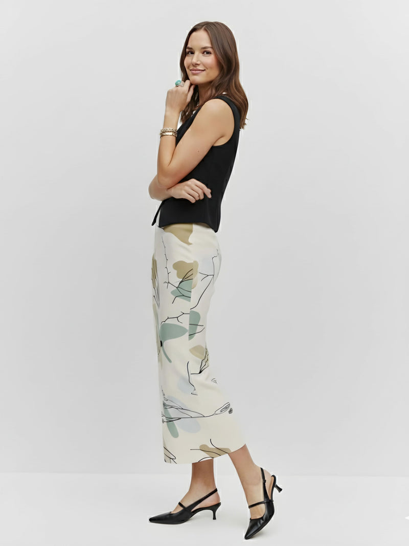 Women's Olive Sketch Meadow Serenity Midi Skirt