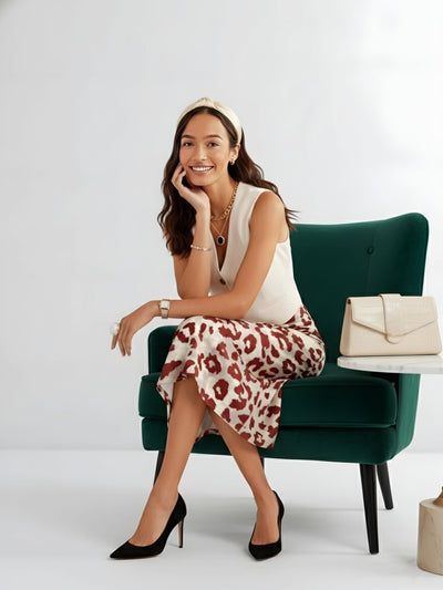 Women's Crimson Wildspots Elegance Midi Skirt